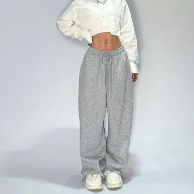 Women Fashion Casual Loose Wide-Leg Pants High Waist Street Hipster