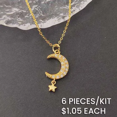 Gold Plated Copper Zircon Moon Star Pendant Chain Necklace