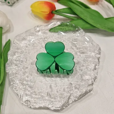 Fashion Acrylic Clover Lucky Grass Hair Grab Clip for Party Festivals