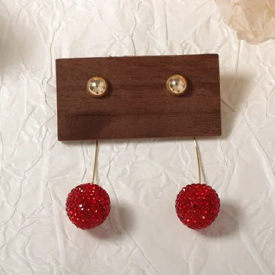 Women Fashion Cute Fruit Cherry Rhinestone Earrings