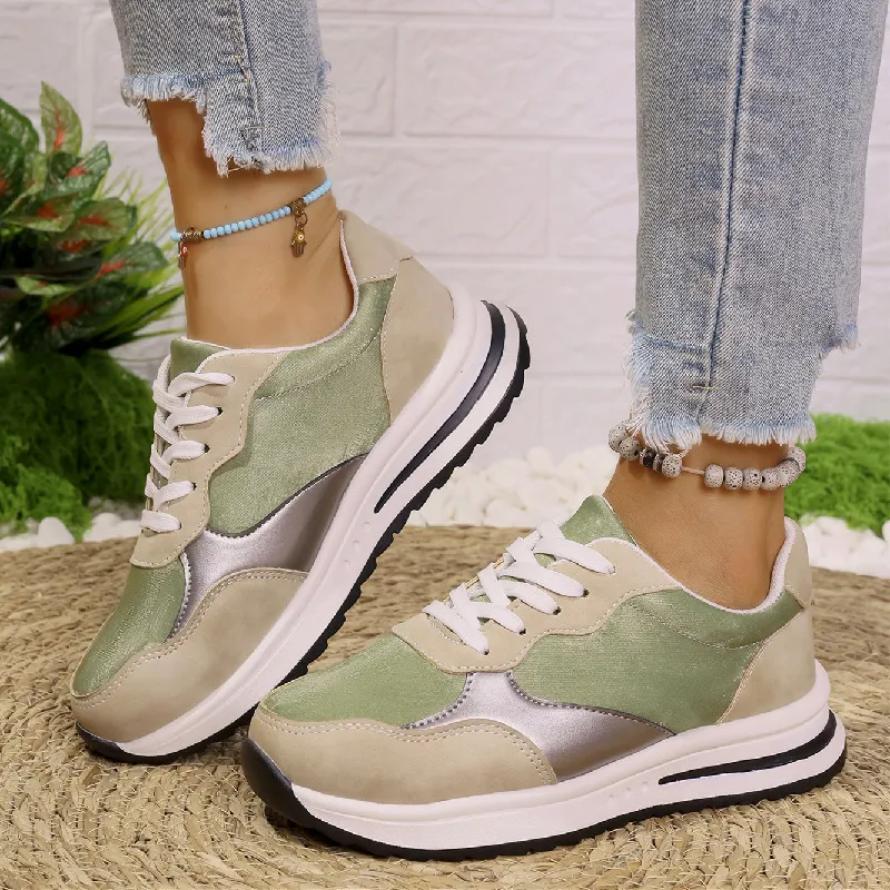 Women Fashion Casual Color-Matching Lace-Up Platform Sneaker