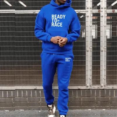Men Casual Alphabet-Print Hoodie And Sweatpants Two-Piece Set