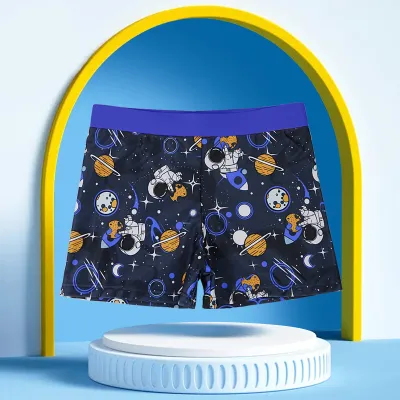 Children Cartoon Print Quick-Dry Swimming Trunks with Tiny Flower Pattern for Boys