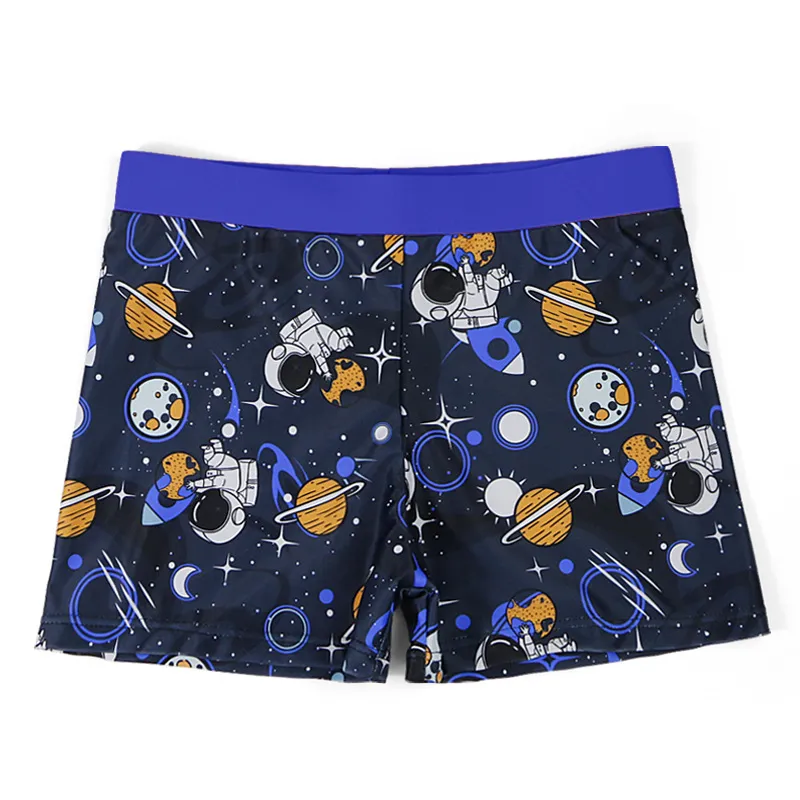 Children Cartoon Print Quick-Dry Swimming Trunks with Tiny Flower Pattern for Boys