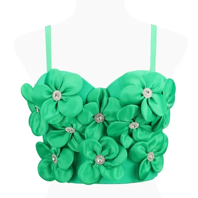 3D Rhinestone Flower Women Crop Camis Slim Fit Hip Hop Style