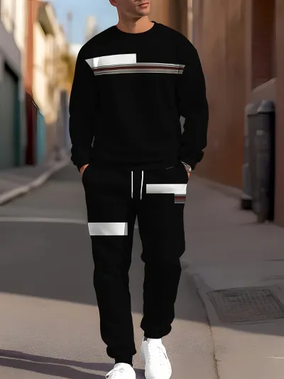 Men Light Cooked Leisure Casual Pullover and Sweatpants Two-Piece Set