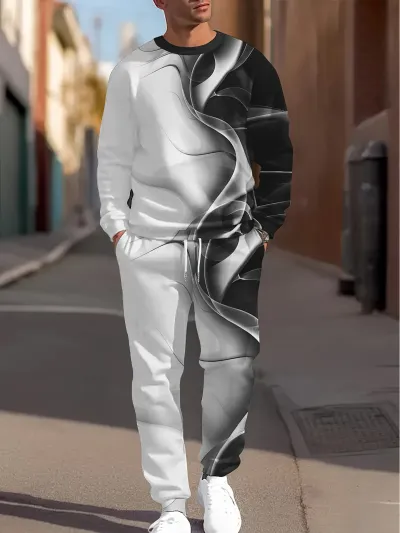 Men Light Cooked Leisure Casual Pullover and Sweatpants Two-Piece Set