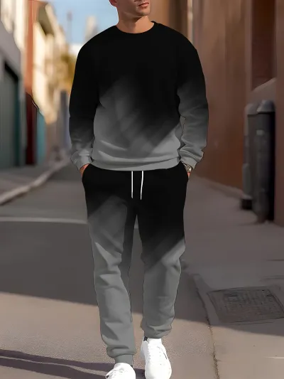 Men Light Cooked Leisure Casual Pullover and Sweatpants Two-Piece Set