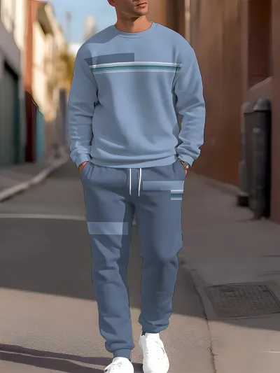 Men Light Cooked Leisure Casual Pullover and Sweatpants Two-Piece Set