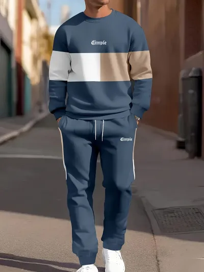 Men Light Cooked Leisure Casual Pullover and Sweatpants Two-Piece Set