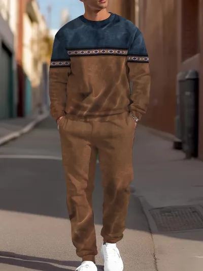 Men Light Cooked Leisure Casual Pullover and Sweatpants Two-Piece Set