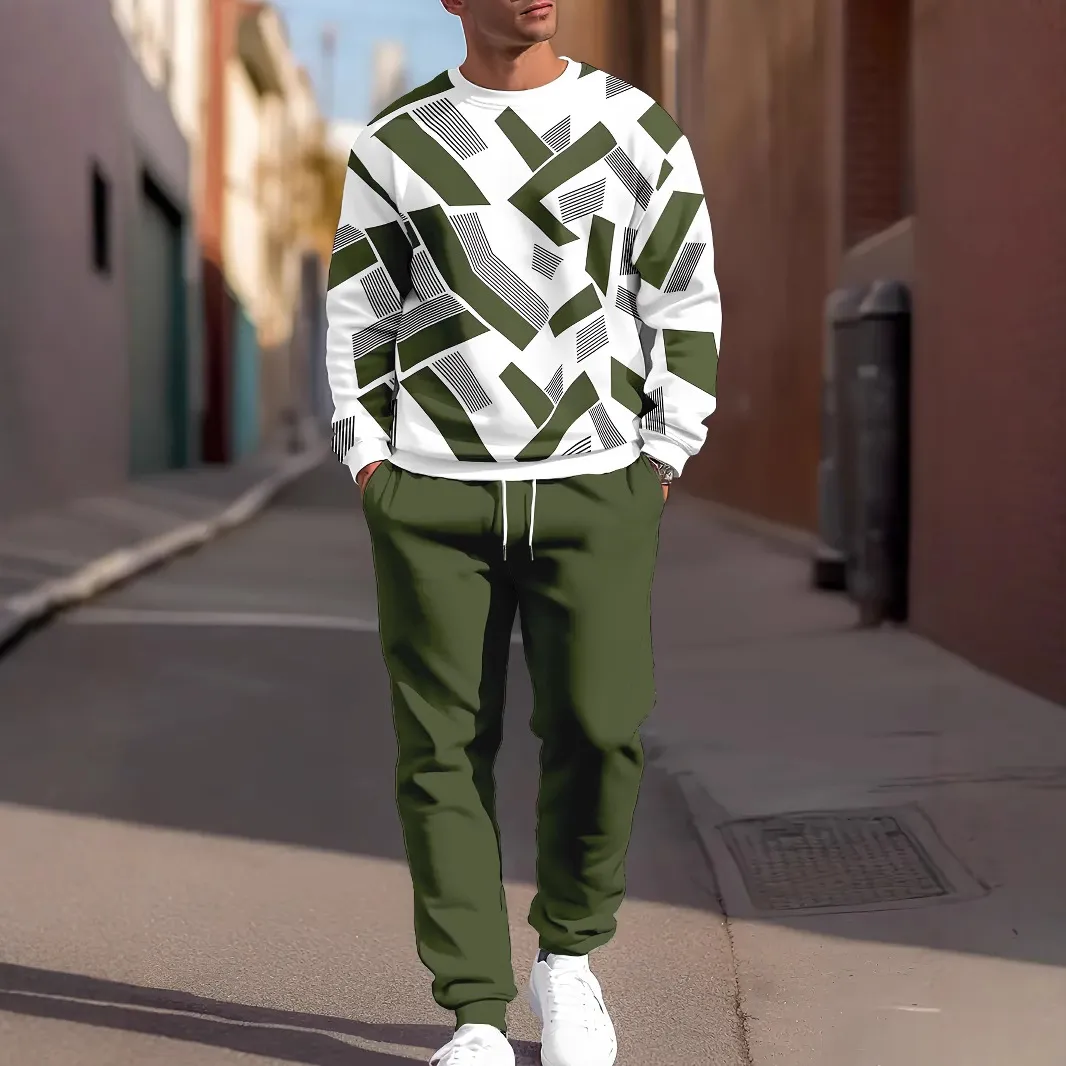 Men Light Cooked Leisure Casual Pullover and Sweatpants Two-Piece Set