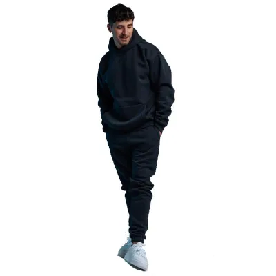 Men Casual Fall Winter Cordless Hoodie and Sweatpants Two-Piece Set