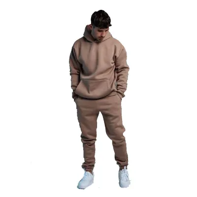 Men Casual Fall Winter Cordless Hoodie and Sweatpants Two-Piece Set