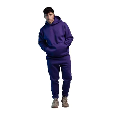 Men Casual Fall Winter Cordless Hoodie and Sweatpants Two-Piece Set