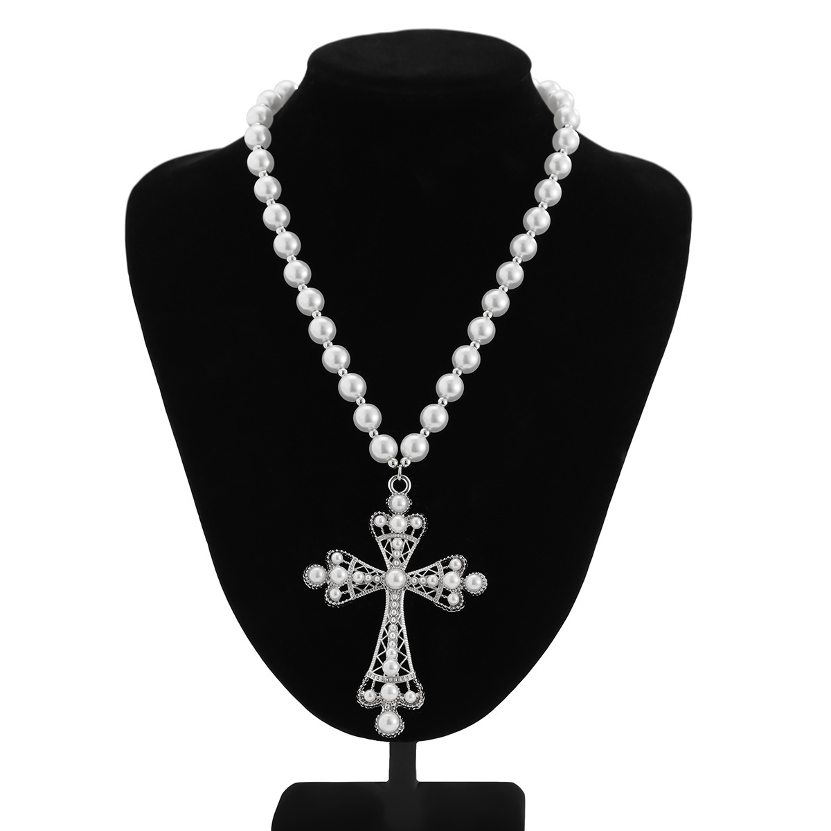 Wholesale Men Fashion Exaggerated Cross Pendant Pearl Necklace
