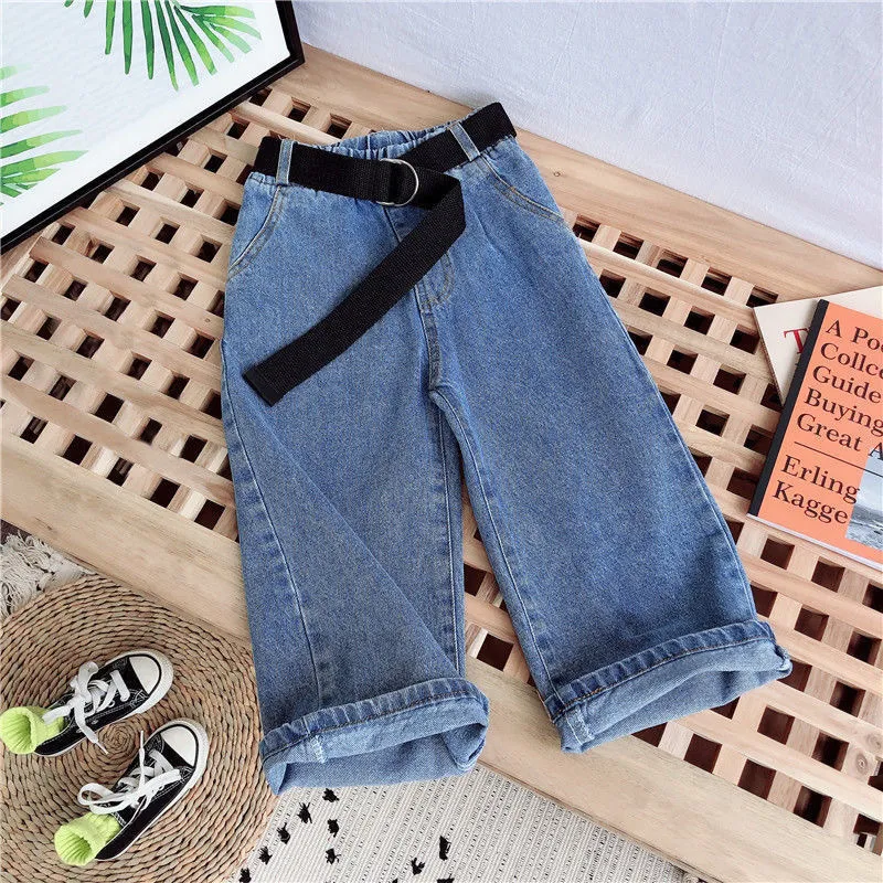 Kids Toddler Girls Wide Leg Denim Pants Loose Jeans Mid-Waist Cotton