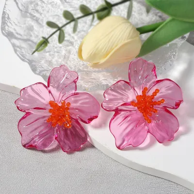 Women Fashion Exaggerated Acrylic Transparent Floral Stud Earrings