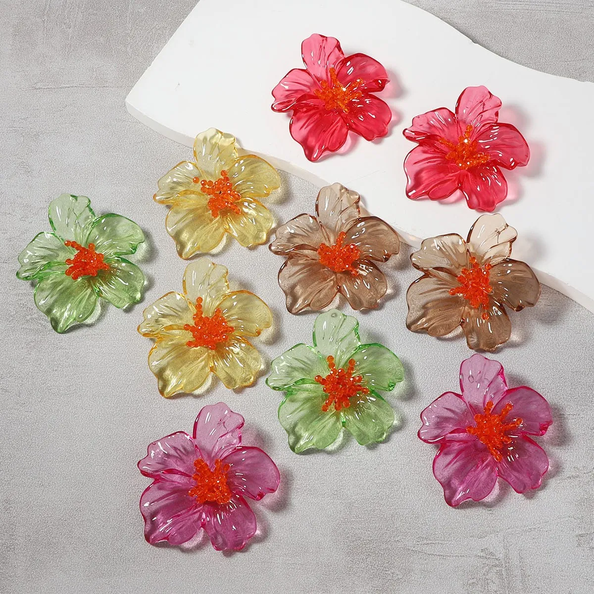 Women Fashion Exaggerated Acrylic Transparent Floral Stud Earrings
