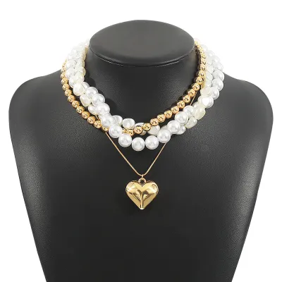 Fashion Exquisite Heart Imitation Pearl Alloy Pendant Necklace