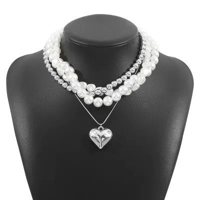 Fashion Exquisite Heart Imitation Pearl Alloy Pendant Necklace