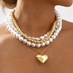 Fashion Exquisite Heart Imitation Pearl Alloy Pendant Necklace