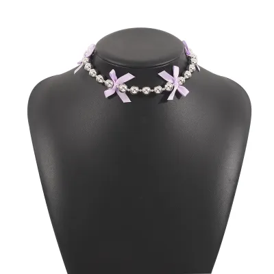 Fashion Beaded Bow Necklace Geometric Sweet Cool Wind Alloy Pearl
