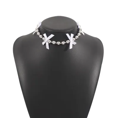 Fashion Beaded Bow Necklace Geometric Sweet Cool Wind Alloy Pearl