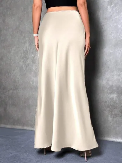 Women Casual Satin A-Line Skirt Solid Color Long Dress Commuter Style