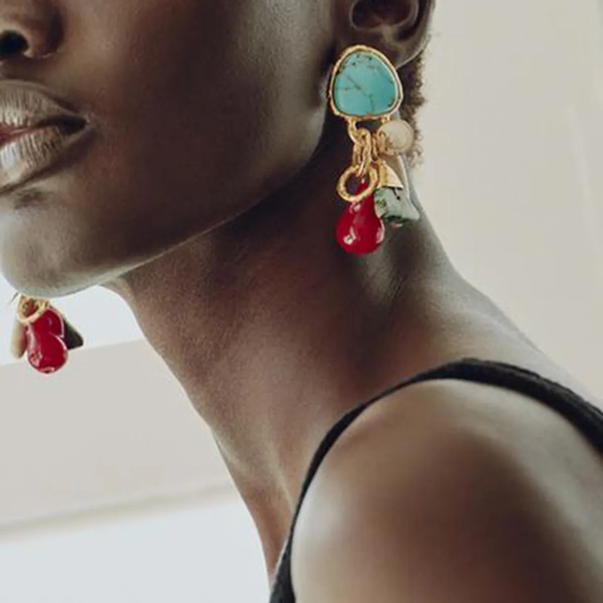 Vintage Irregular Geometric Resin Beaded Drop Earrings for Women