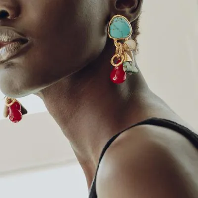 Vintage Irregular Geometric Resin Beaded Drop Earrings for Women