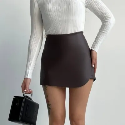 Women Fashion Sexy Solid Color Pu Leather High Waist Skirt