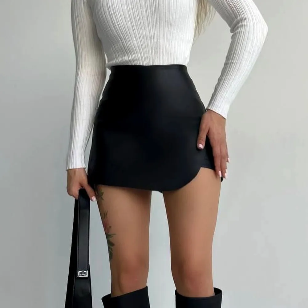Women Fashion Sexy Solid Color Pu Leather High Waist Skirt