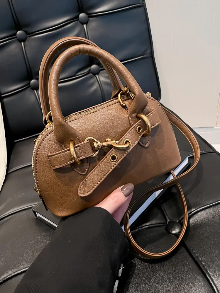 Women Fashion Casual Solid Color Zipper PU Soft Shoulder Bag