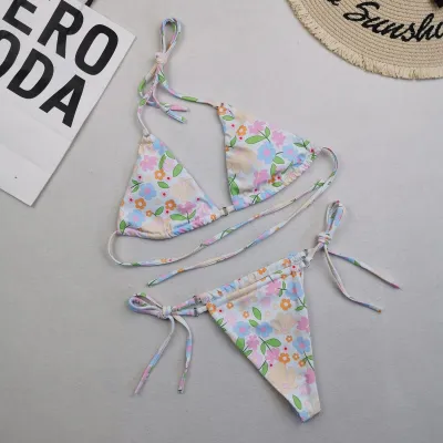 Women Sexy Lace-Up Print Bikini