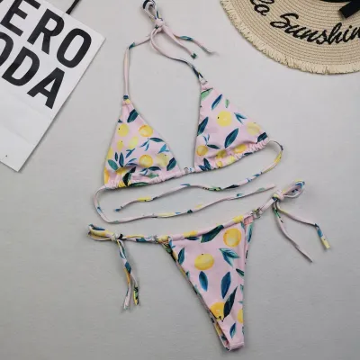 Women Sexy Lace-Up Print Bikini
