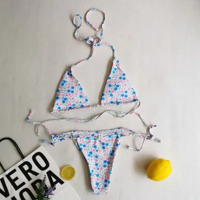 Women Sexy Lace-Up Print Bikini