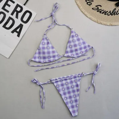 Women Sexy Lace-Up Print Bikini