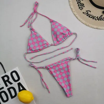 Women Sexy Lace-Up Print Bikini