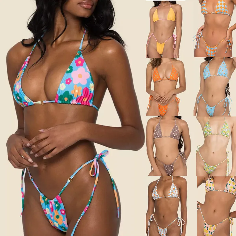 Women Sexy Lace-Up Print Bikini