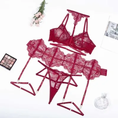 Women Sexy Solid Color Lace Bra Set