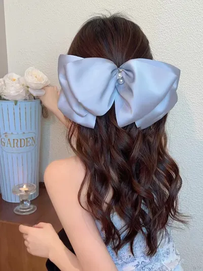 Fashion Solid Color Multi-Layer Bow Pearl Hairpin Spring Clip