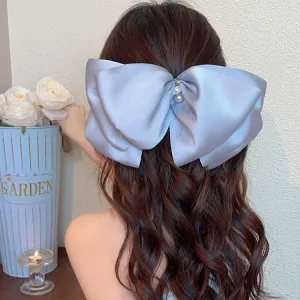 Fashion Solid Color Multi-Layer Bow Pearl Hairpin Spring Clip