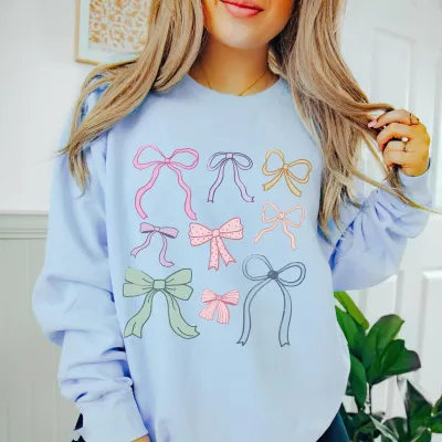 Women Casual Velvet Bowknot Printed Long Sleeve Sweatshirt