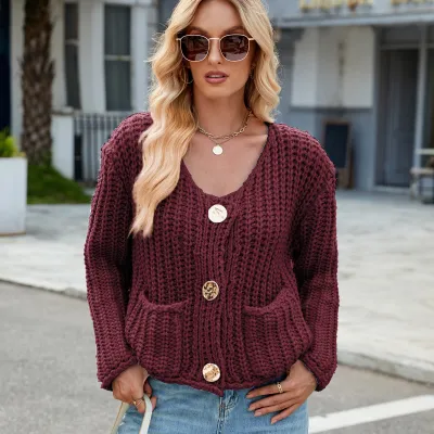 Women Casual Solid Color V-Neck Sleeveless Cardigan Sweater