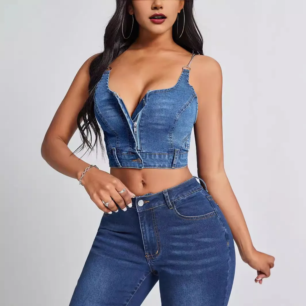 Women's Deep V Backless Denim Camisole Street Style