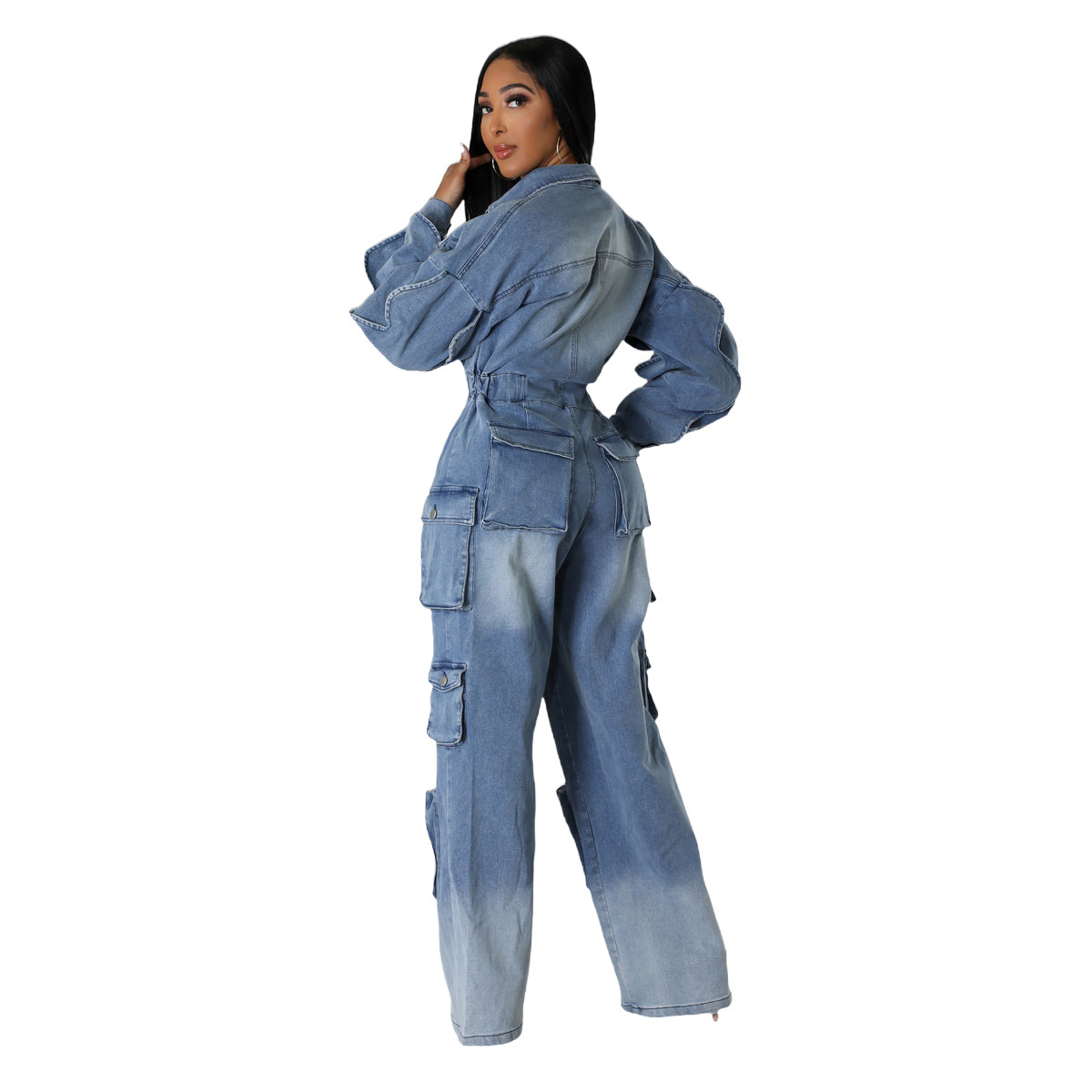 【JOSE MOON】MULTIWAY USEFUL SALOPETTE 36 Wholesale Street Women Fashion Multi-Pocket Denim Jumpsuit