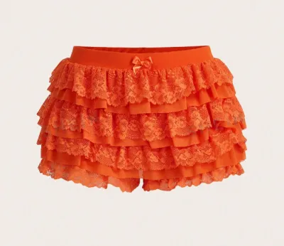 Sexy Women Beach Ruffled Solid Color Multi-Layer Cake Lace Culottes Shorts