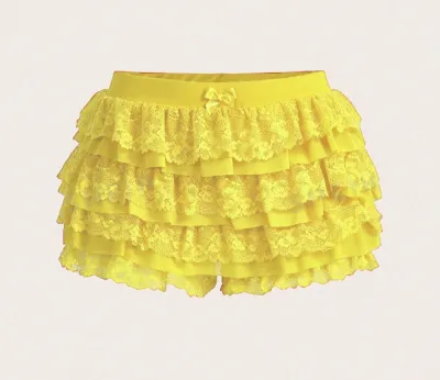 Sexy Women Beach Ruffled Solid Color Multi-Layer Cake Lace Culottes Shorts
