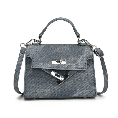 Fashion Flip Denim PU Handbags Small Square Bag Urban Simplicity Soft Zipper